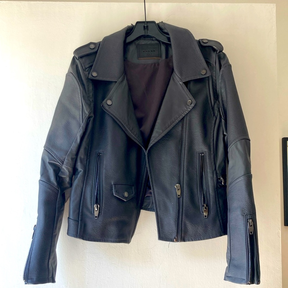 Blank NYC Motorcycle Jacket size L Large distressed neck Gray Faux Leather